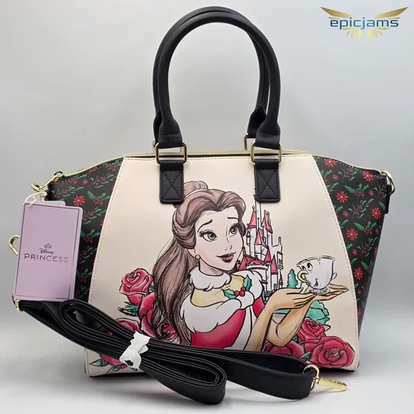 Loungefly Disney Beauty And The Beast Holiday Belle Floral Satchel Bag Purse New